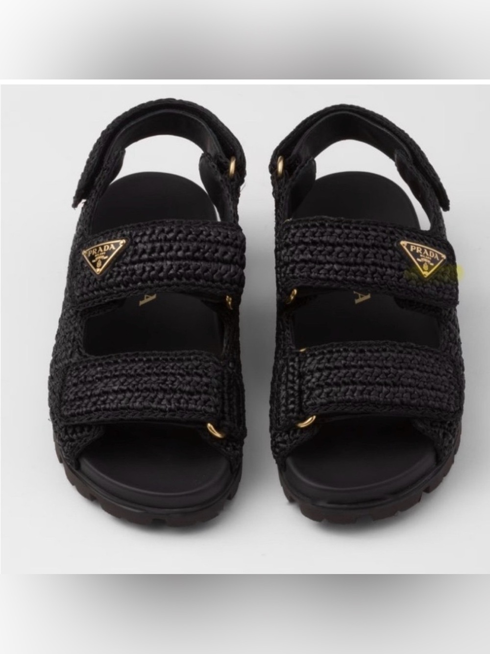 Prada Black Braided Raffia Triangle Logo Dad Sandals - 37